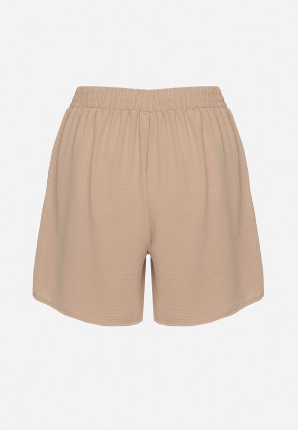 Born2be - Ciemnobeżowe Szorty z Wysokim Stanem i Wiązaniem Lunadria. Okazja: na co dzień. Stan: podwyższony. Kolor: beżowy. Styl: elegancki, casual