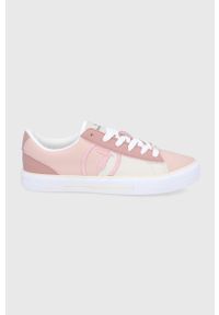 Trussardi Jeans - Trussardi buty damskie kolor różowy. Nosek buta: okrągły. Zapięcie: sznurówki. Kolor: różowy. Materiał: guma. Obcas: na obcasie. Wysokość obcasa: niski