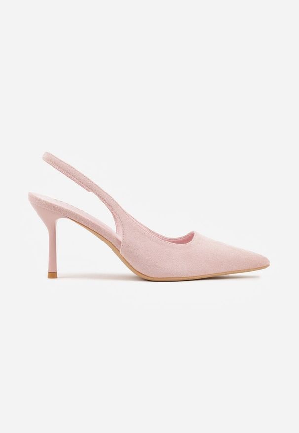 Renee - Różowe Sandały Slingback na Szpilce z Imitacji Zamszu Carilona. Zapięcie: bez zapięcia. Kolor: różowy. Materiał: zamsz. Sezon: lato. Obcas: na szpilce. Wysokość obcasa: średni