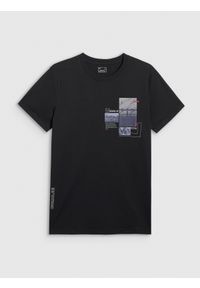 4f - 4F T-shirt regular z nadrukiem męski - czarny L. Okazja: na co dzień. Kolor: czarny. Materiał: materiał, bawełna. Wzór: nadruk. Styl: casual