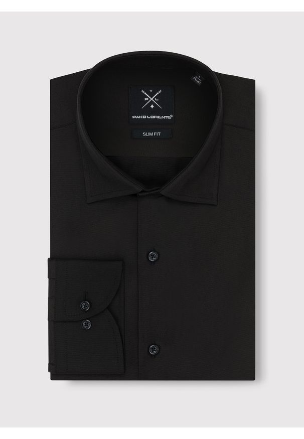 Pako Lorente - PAKO LORENTE – Męska elegancka koszula w kolorze czarnym. Okazja: na wesele, na ślub cywilny. Kolor: czarny. Materiał: bawełna. Długość rękawa: długi rękaw. Długość: długie. Wzór: gładki. Styl: elegancki
