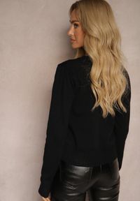 Renee - Czarny Kardigan Ozdobiony Haftem w Kształcie Wisienek Nirinia. Okazja: na co dzień. Kolor: czarny. Materiał: jeans. Wzór: aplikacja, haft. Styl: elegancki, casual #4