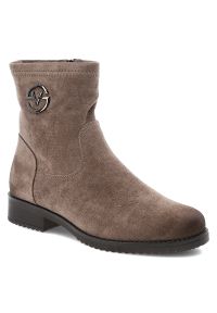 Beżowe Botki Vinceza Ocieplane Obuwie Damskie. Kolor: beżowy. Materiał: zamsz, materiał. Szerokość cholewki: normalna. Sezon: zima, jesień. Obcas: na obcasie. Styl: klasyczny, elegancki. Wysokość obcasa: średni #1