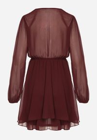 Born2be - Bordowa Rozkloszowana Sukienka z Siateczki z Kopertowym Dekoltem Zenessa. Typ kołnierza: dekolt kopertowy. Kolor: czerwony. Materiał: poliester, materiał. Typ sukienki: kopertowe #5
