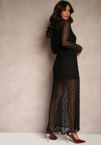 Renee - Czarna Przezroczysta Taliowana Sukienka z Koronki Vertizia. Kolor: czarny. Materiał: koronka. Wzór: koronka. Styl: elegancki #3