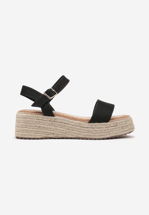Born2be - Czarne Sandały na Koturnie z Plecioną Platformą Vanesse. Okazja: na co dzień. Kolor: czarny. Materiał: jeans. Sezon: lato. Obcas: na koturnie. Styl: elegancki, casual
