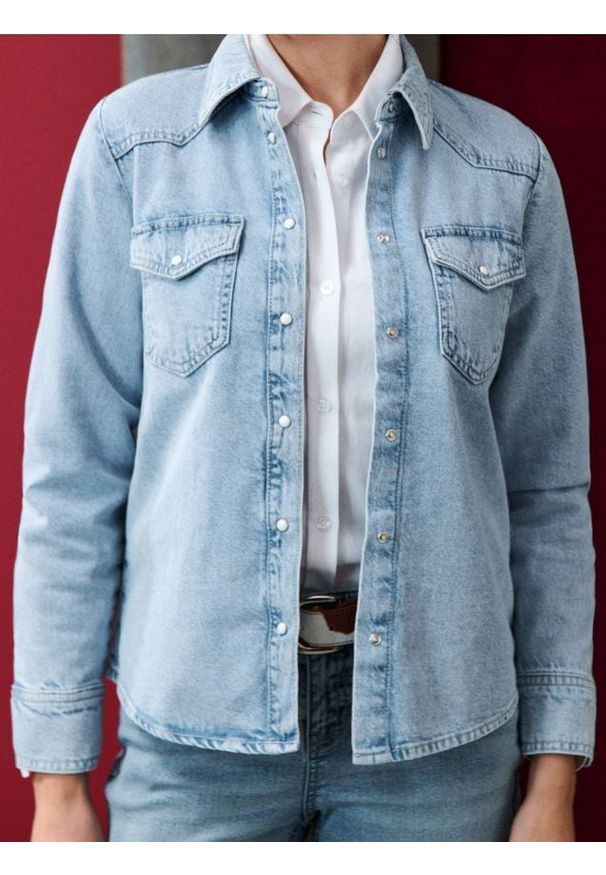 Sinsay - Koszula jeansowa - niebieski. Kolor: niebieski. Materiał: jeans