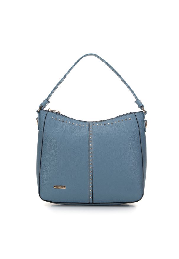 Wittchen - Torebka worek z ekoskóry z nitami niebieska. Kolor: niebieski. Wzór: haft. Dodatki: z haftem, z frędzlami. Materiał: skórzane. Styl: casual, elegancki