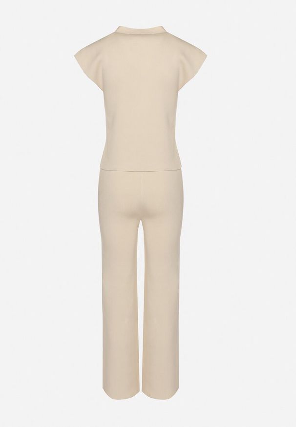 Born2be - Jasnobeżowy Komplet Kamizelka na Guziki i Proste Spodnie z Gumką w Pasie Anniola. Kolor: beżowy