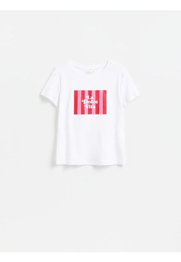 Reserved - Bawełniany t-shirt z nadrukiem - biały. Kolor: biały. Materiał: bawełna. Wzór: nadruk