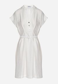 Born2be - Biała Sukienka z Wiskozy o Rozkloszowanym Kroju z Paskiem Sepina. Okazja: na co dzień. Typ kołnierza: dekolt w serek. Kolor: biały. Materiał: wiskoza. Długość rękawa: krótki rękaw. Wzór: aplikacja. Sezon: lato. Styl: klasyczny, casual, elegancki #6