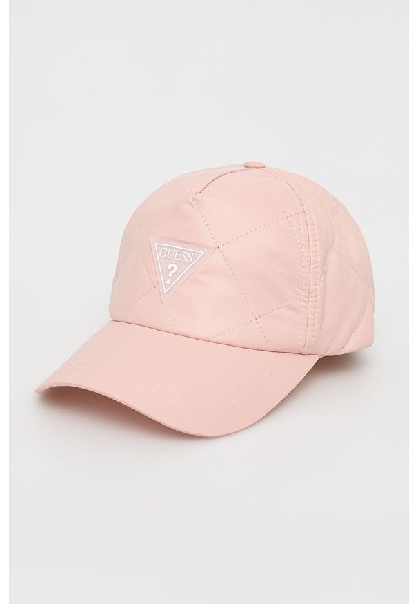 Guess czapka kolor różowy z aplikacją. Kolor: różowy. Wzór: aplikacja