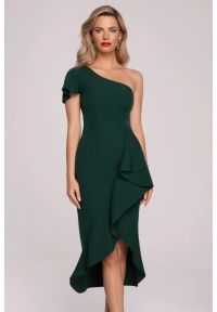 Sukienki.shop - Wieczorowa sukienka na jedno ramię z falbaną zielona. Okazja: na ślub cywilny, na wesele, na imprezę. Kolor: zielony. Styl: wizytowy #2