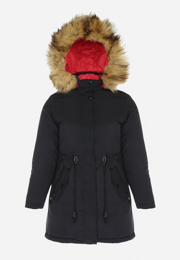 Born2be - Czarno-Czerwona Kurtka Parka Dwustronna Sikave. Okazja: na co dzień, na spacer, na randkę. Kolor: czarny. Materiał: jeans, tkanina, futro. Długość rękawa: długi rękaw. Długość: długie. Sezon: zima, jesień. Styl: elegancki, casual