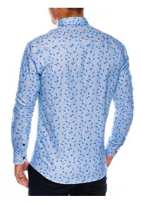 Ombre Clothing - Koszula męska z długim rękawem - niebieska K492 - M. Okazja: na co dzień. Typ kołnierza: kołnierzyk klasyczny. Kolor: niebieski. Materiał: bawełna, elastan. Długość rękawa: długi rękaw. Długość: długie. Styl: casual, klasyczny #5