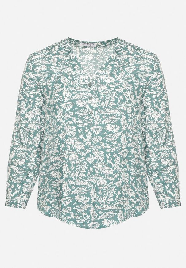 Born2be - Zielona Koszula z Wiskozy w Abstrakcyjny Wzór z Regulowanymi Rękawami Ilavenna. Okazja: na co dzień. Kolor: zielony. Materiał: wiskoza. Styl: elegancki, casual