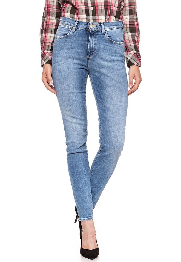 Wrangler - WRANGLER HIGH RISE SKINNY BEST BLUE W27HX794O. Stan: podwyższony. Kolor: niebieski