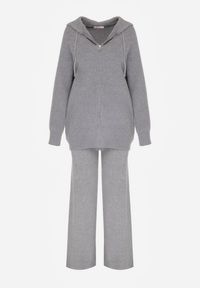 Born2be - Ciemnoszary Komplet z Wełną i Bawełną Szerokie Spodnie i Rozpinana Bluzka z Kapturem Reikania. Kolor: szary. Materiał: wełna, bawełna #3