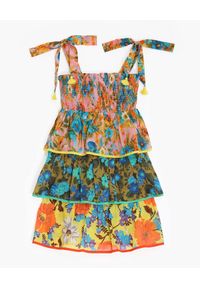 ZIMMERMANN KIDS - Wzorzysta sukienka z falbanami Estelle. Kolor: niebieski. Długość rękawa: na ramiączkach. Wzór: kwiaty, nadruk