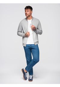 Ombre Clothing - Męska bluza bomberka z dzianiny pique – szara V4. Okazja: na co dzień. Kolor: szary. Materiał: dzianina. Wzór: haft. Styl: klasyczny, casual, elegancki #5