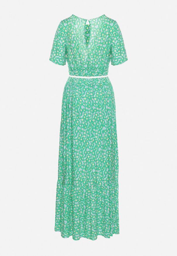 Born2be - Zielony Komplet z Wiskozy Kopertowy Top i Spódnica Maxi Agardia. Kolor: zielony. Materiał: wiskoza