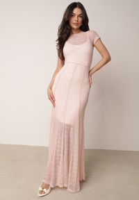 Born2be - Różowa Siateczkowa Sukienka Koktajlowa z Wiskozą na Krótki Rękaw Talogana. Okazja: na wesele, na ślub cywilny, na imprezę. Kolor: różowy. Materiał: wiskoza. Długość rękawa: krótki rękaw. Styl: wizytowy #1