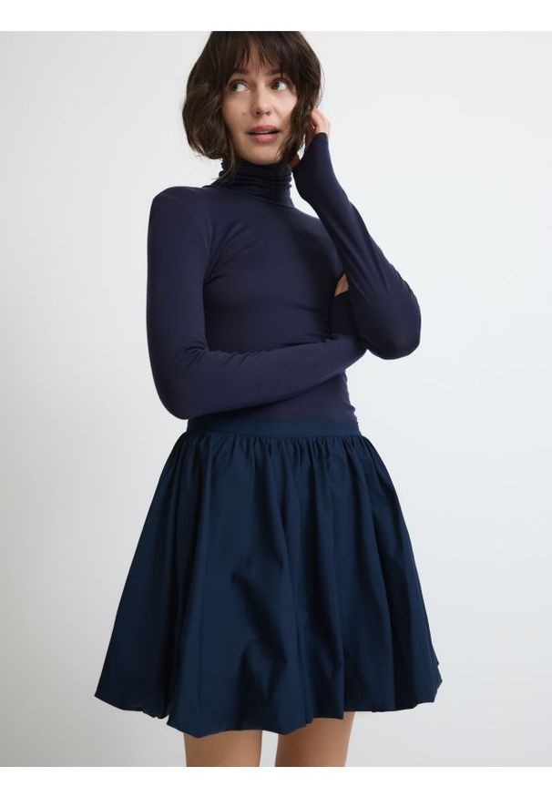 Reserved - Spódnica mini bombka - granatowy. Kolor: niebieski. Materiał: tkanina, bawełna