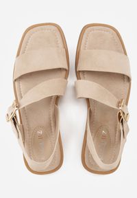 Born2be - Beżowe Płaskie Sandały z Asymetrycznym Paskiem i Dużą Klamrą Zellova. Okazja: na co dzień. Zapięcie: klamry. Kolor: beżowy. Materiał: zamsz, koronka. Styl: casual, elegancki #5