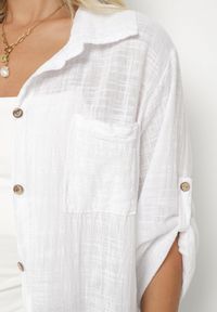Born2be - Biała Bawełniana Koszula Oversize Savirise. Okazja: na co dzień. Kolor: biały. Materiał: bawełna. Styl: klasyczny, casual, elegancki