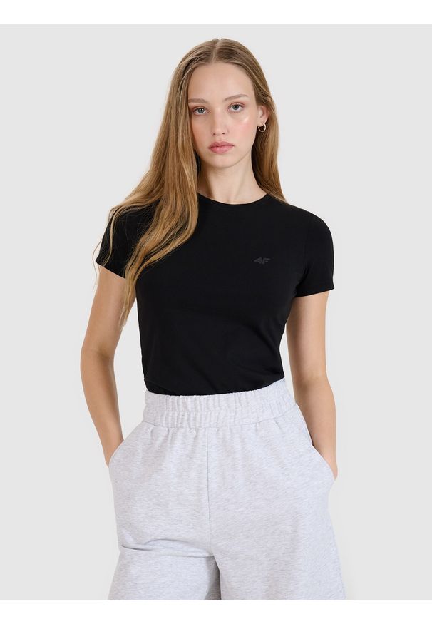 4f - 4F T-shirt slim gładki damski (2-pack) - czarny XXL. Okazja: na co dzień. Kolor: czarny. Materiał: dzianina, bawełna, jersey. Długość rękawa: krótki rękaw. Długość: krótkie. Wzór: gładki. Styl: klasyczny, sportowy, casual