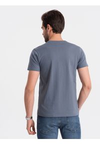 Ombre Clothing - Klasyczny T-shirt męski bawełniany BASIC - jeansowy V5 OM-TSBS-0146 - XXL. Materiał: jeans, bawełna. Styl: klasyczny #5