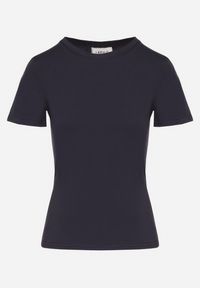 Born2be - Granatowy Klasyczny T-shirt z Bawełny Lorali. Okazja: na co dzień, na spacer. Kolor: niebieski. Materiał: bawełna. Wzór: gładki. Styl: klasyczny #6