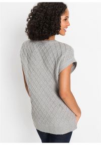 Sweter w warkocze bonprix jasnoszary melanż. Kolor: szary. Materiał: akryl, materiał, bawełna, elastan, poliamid. Wzór: melanż #3