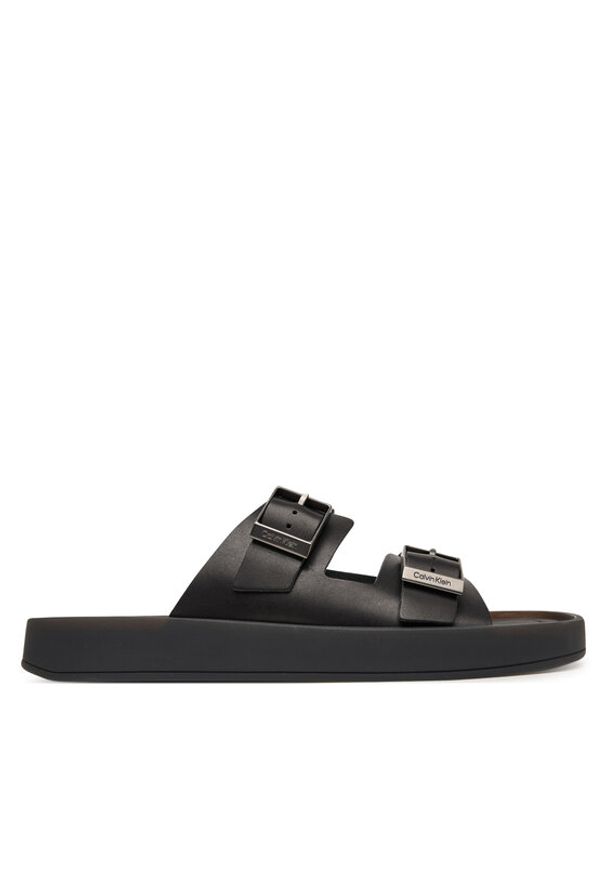 Calvin Klein Klapki Ergon Double Bar Sandal Lth HM0HM02097 Czarny. Kolor: czarny. Materiał: skóra