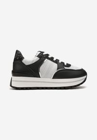 Born2be - Czarne Sneakersy na Grubej Podeszwie Ozdobione Brokatem Niretha. Kolor: czarny. Materiał: jeans. Wzór: aplikacja. Obcas: na platformie