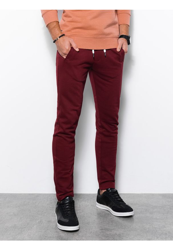 Ombre Clothing - Spodnie męskie dresowe bez ściągacza na nogawce - burgundowe V2. Kolor: czerwony. Materiał: dresówka