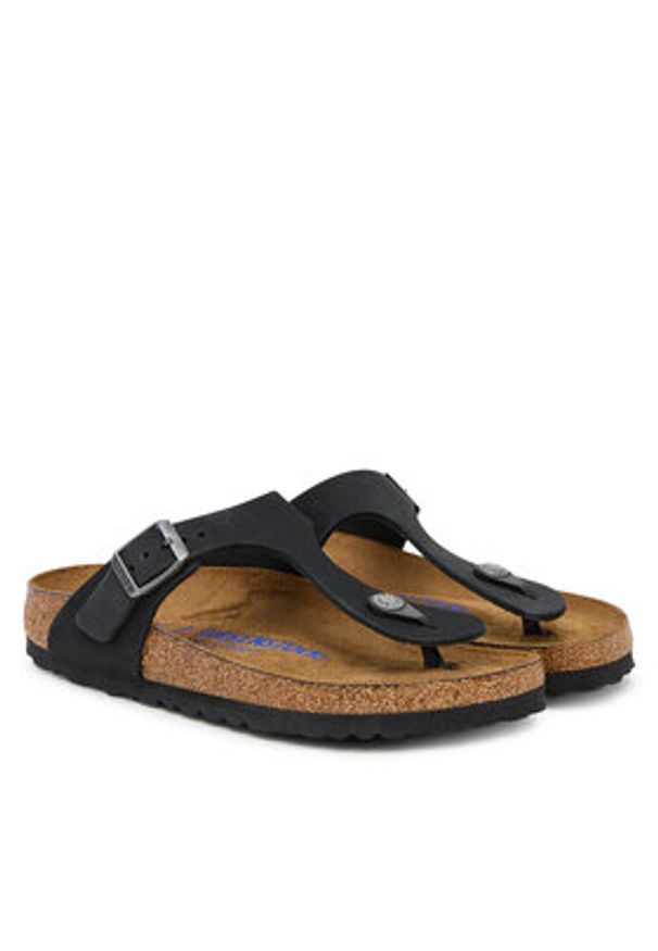Birkenstock Japonki Gizeh SFB LENB 1019015 Czarny. Kolor: czarny. Materiał: nubuk, skóra
