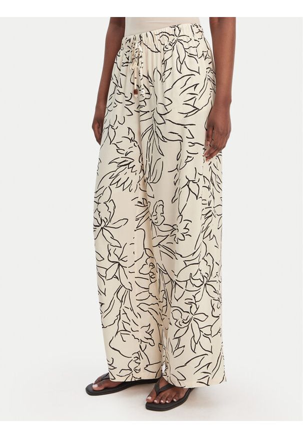 Seafolly Spodnie materiałowe Hothouse Flowers 55631-PA Beżowy Wide Leg. Kolor: beżowy. Materiał: wiskoza