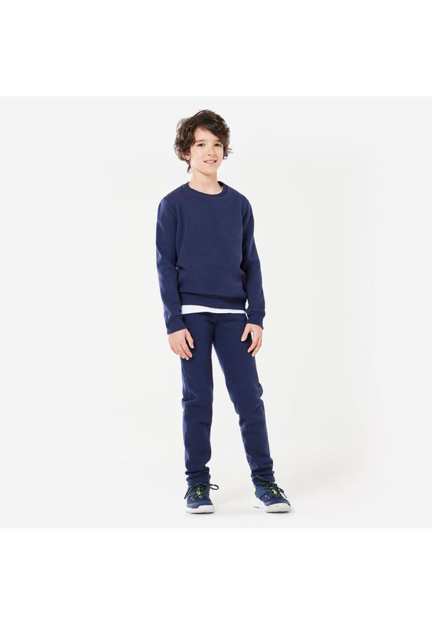 DOMYOS - Bluza dziecięca Domyos. Typ kołnierza: bez kaptura. Kolekcja: plus size. Kolor: niebieski. Materiał: bawełna, materiał, poliester, elastan. Sport: fitness