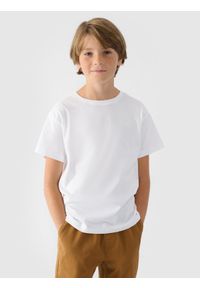 4f - 4F T-shirt gładki chłopięcy - biały 152 (11-12 lat). Okazja: na co dzień. Kolor: biały. Materiał: bawełna, materiał, jersey. Długość rękawa: krótki rękaw. Długość: krótkie. Wzór: gładki. Sezon: lato. Styl: klasyczny, młodzieżowy, sportowy, casual