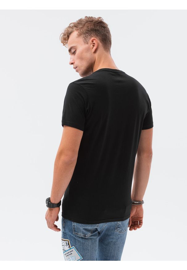 Ombre Clothing - T-shirt męski z nadrukiem S1434 V-2B - czarny - XXL. Kolor: czarny. Materiał: bawełna. Wzór: nadruk. Styl: klasyczny