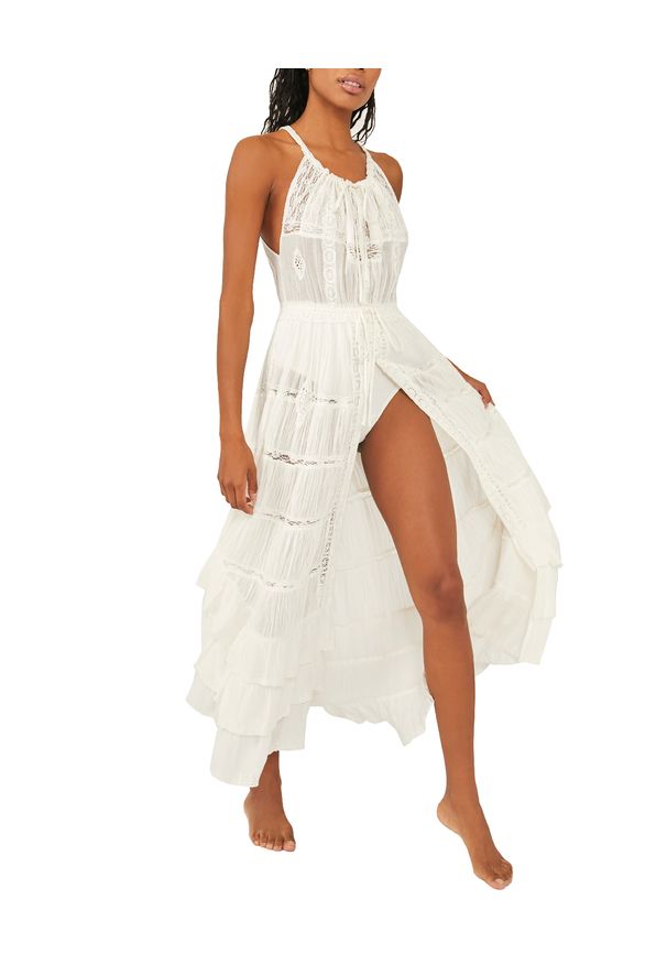 FREE PEOPLE - Biała sukienka z koronką. Okazja: na plażę. Kolor: biały. Materiał: koronka. Wzór: koronka. Długość: maxi