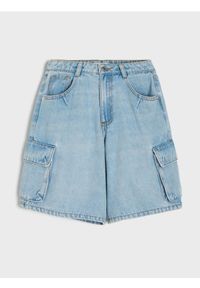Sinsay - Luźne szorty cargo z efektem sprania - niebieski. Kolor: niebieski #1