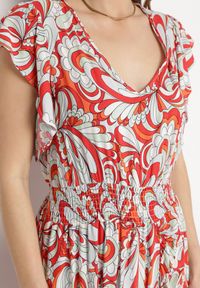 Born2be - Beżowo-Pomarańczowa Asymetryczna Sukienka z Gumką w Pasie z Falbankami z Wiskozy Venimra. Typ kołnierza: kołnierz z falbankami. Kolor: beżowy. Materiał: wiskoza. Typ sukienki: asymetryczne #4