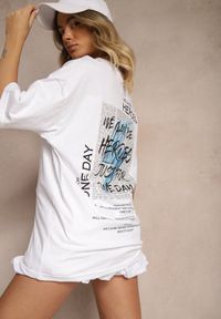 Renee - Biała Bawełniana Koszulka T-shirt z Nadrukiem na Tyle i Napisami Danilaria. Kolor: biały. Materiał: bawełna. Wzór: napisy, nadruk