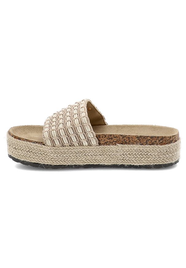 Beżowe Klapki Lee Cooper Modne Obuwie Damskie. Okazja: na spacer, na plażę, na co dzień. Kolor: beżowy. Materiał: jeans. Sezon: lato. Obcas: na platformie. Styl: casual, boho