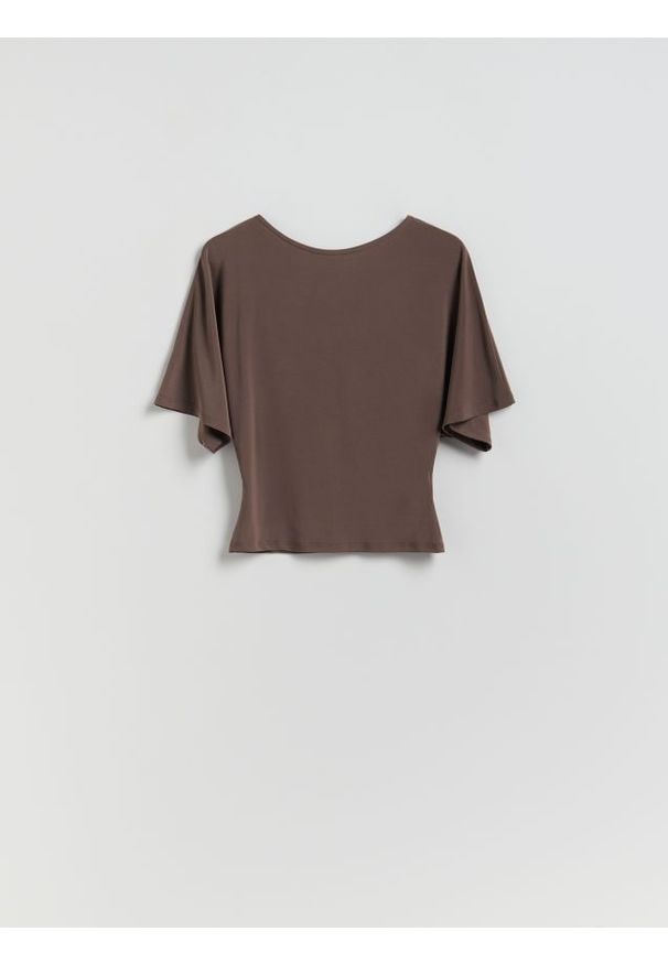 Reserved - Taliowana bluzka - beżowy. Kolor: beżowy. Materiał: dzianina. Wzór: gładki