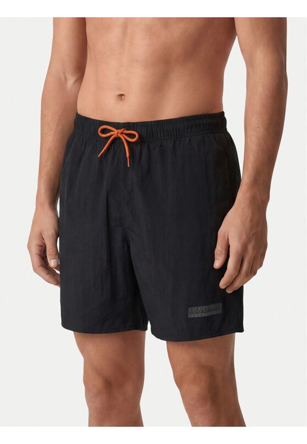 Napapijri Szorty kąpielowe V-Box Logo 1 NP0A4HAX Czarny Regular Fit. Kolor: czarny. Materiał: syntetyk