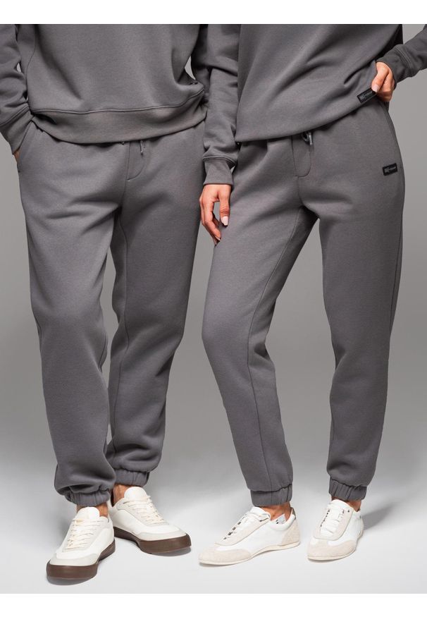Ombre Clothing - Klasyczne spodnie dresowe ze ściągaczami unisex– szare V18. Kolor: szary. Materiał: dresówka. Wzór: aplikacja. Styl: klasyczny