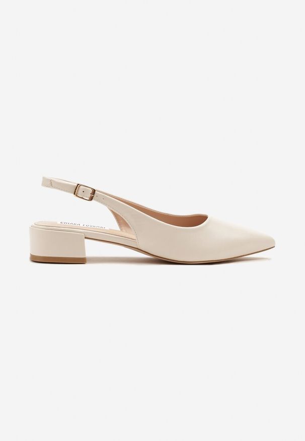 Renee - Beżowe Sandały na Słupku Typu Slingback Odavine. Okazja: na spotkanie biznesowe. Zapięcie: sprzączka. Kolor: beżowy. Sezon: lato. Obcas: na słupku. Styl: elegancki, biznesowy. Wysokość obcasa: średni